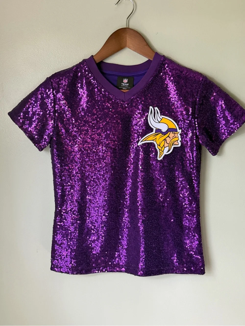 NFL Vikings Justin Jefferson Sequin Girls Short Sleeve